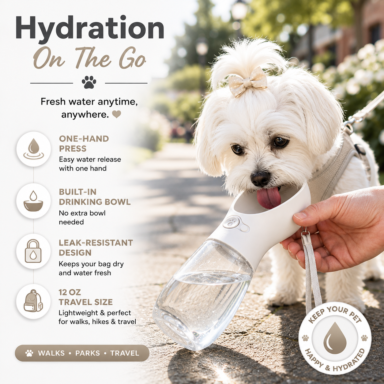 FreshSip™ Portable Pet Water Bottle – 12 oz
