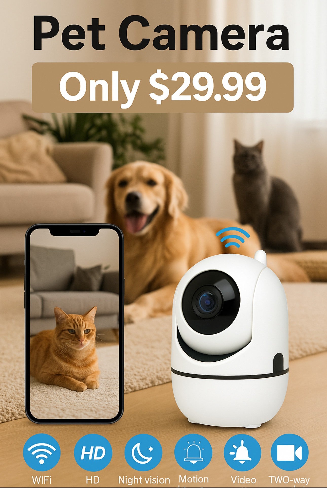 HomeSafe Pet Cam- 1080P WiFi- Fast US Shipping!