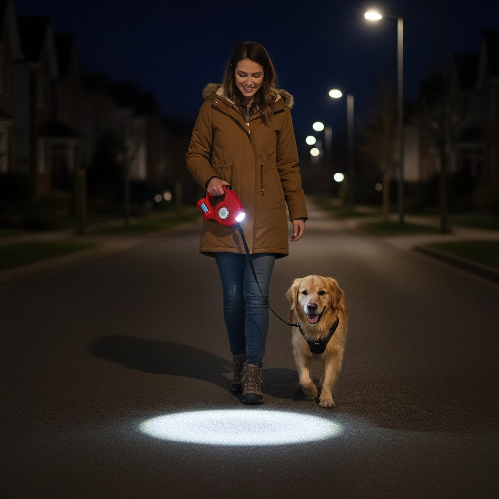 Retractable Dog leash With LED Flashlight