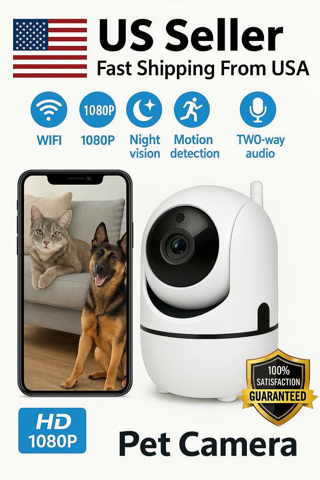 HomeSafe Pet Cam- 1080P WiFi- Fast US Shipping!