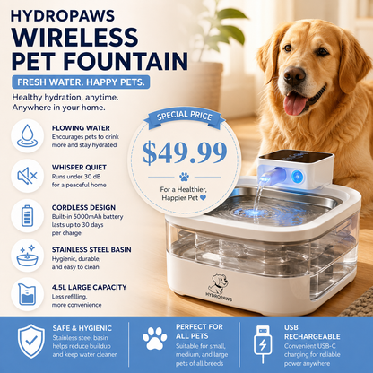 HydroPaws Wireless Pet Fountain- 4.5L Stainless Steel (Fast US Shipping ONLY)