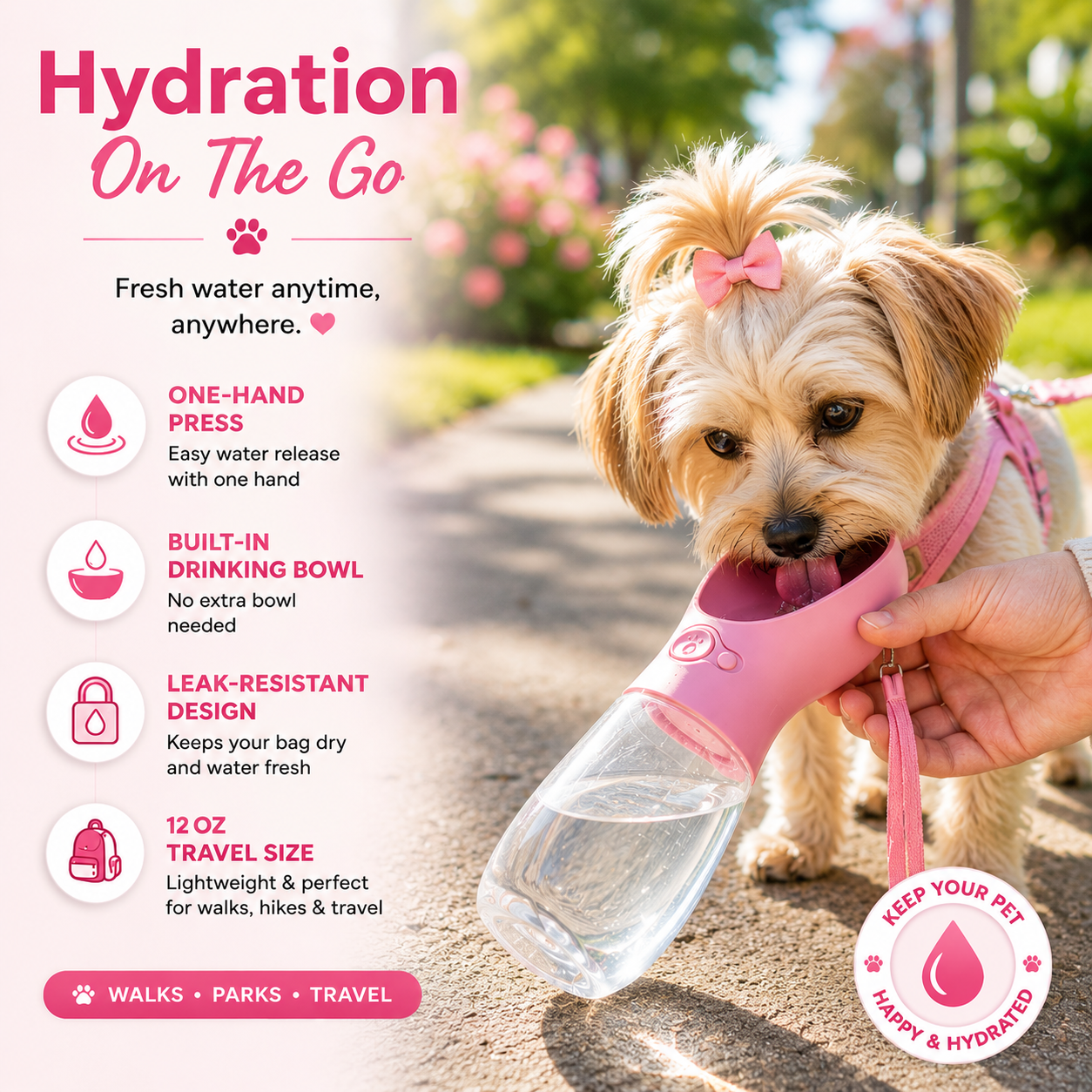 FreshSip™ Portable Pet Water Bottle – 12 oz