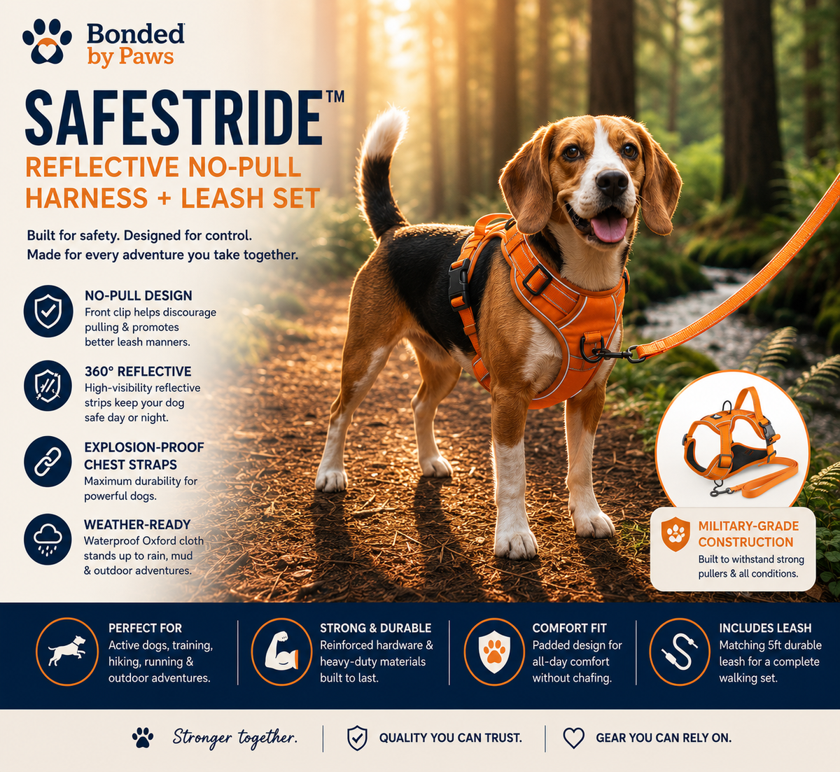 SafeStride™ Reflective No-Pull Harness + Leash Set