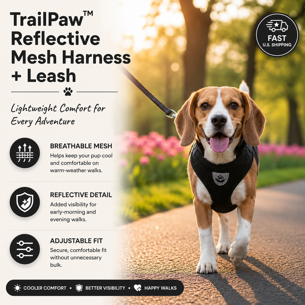 TrailPaw™ Reflective Mesh Harness + Leash (Fast U.S. Shipping)