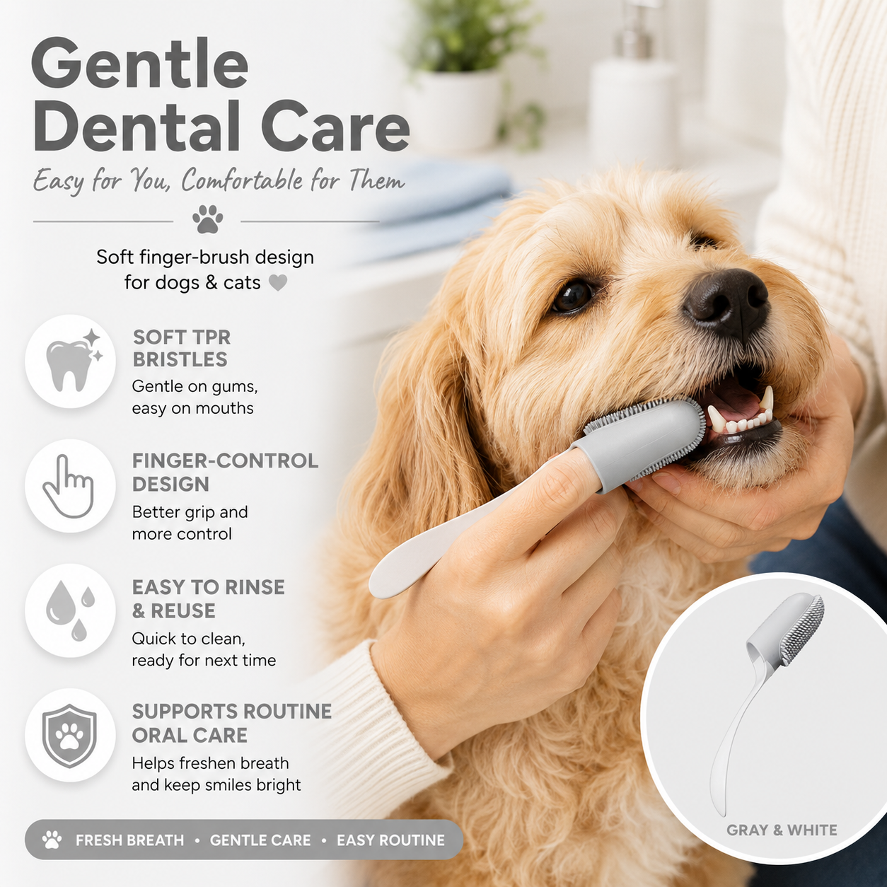 GentleSmile™ Pet Dental Brush — Soft Finger Toothbrush for Dogs & Cats