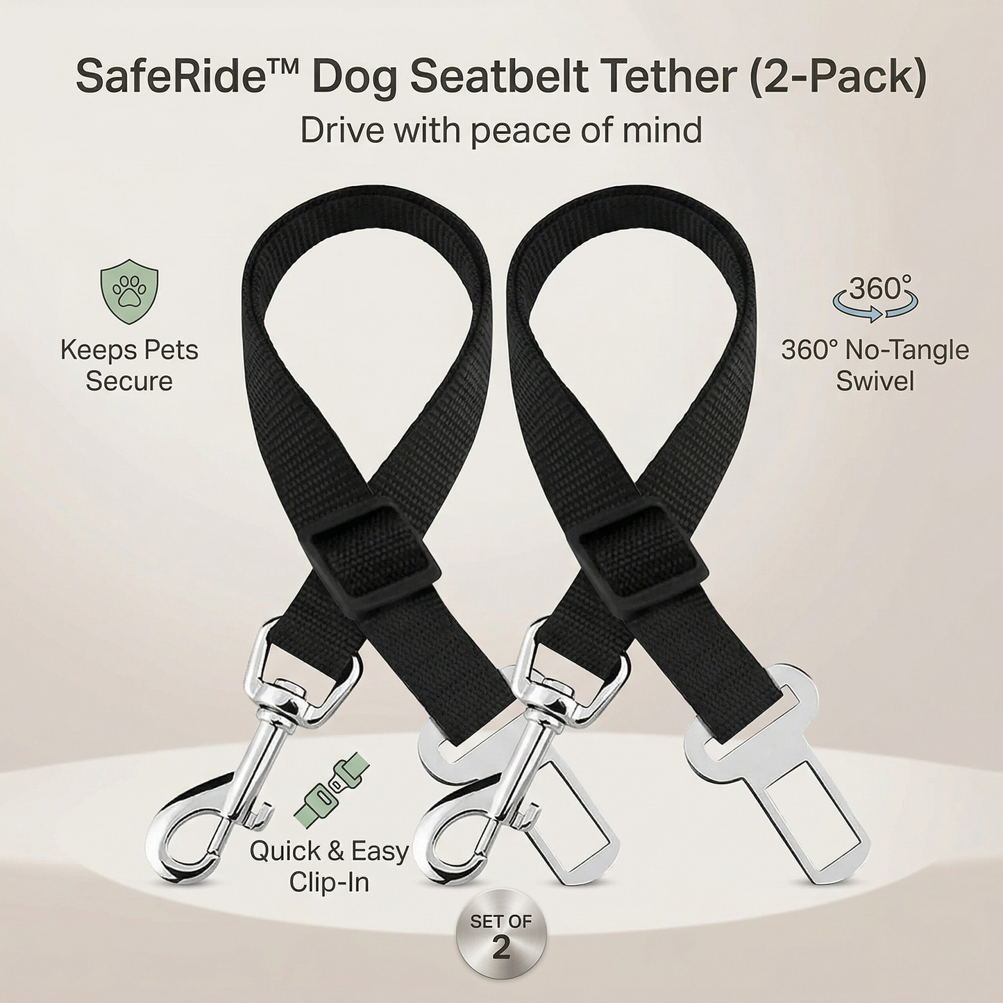 SafeRide™ Dog Seatbelt Tether (2-Pack)