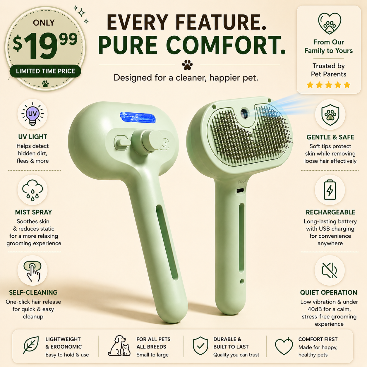 CalmCoat™ 4-in-1 Mist Grooming Brush