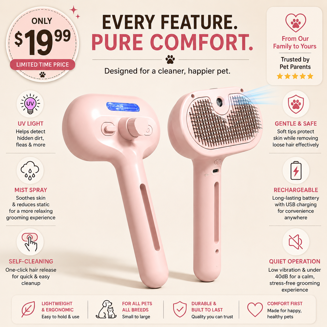 CalmCoat™ 4-in-1 Mist Grooming Brush