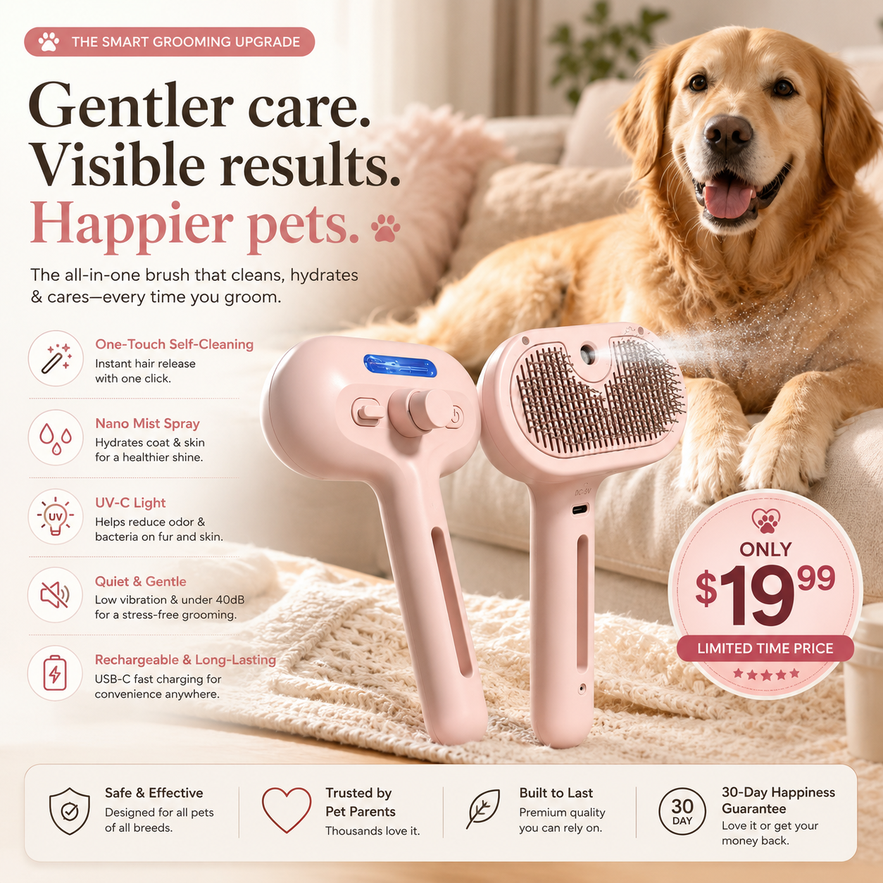CalmCoat™ 4-in-1 Mist Grooming Brush
