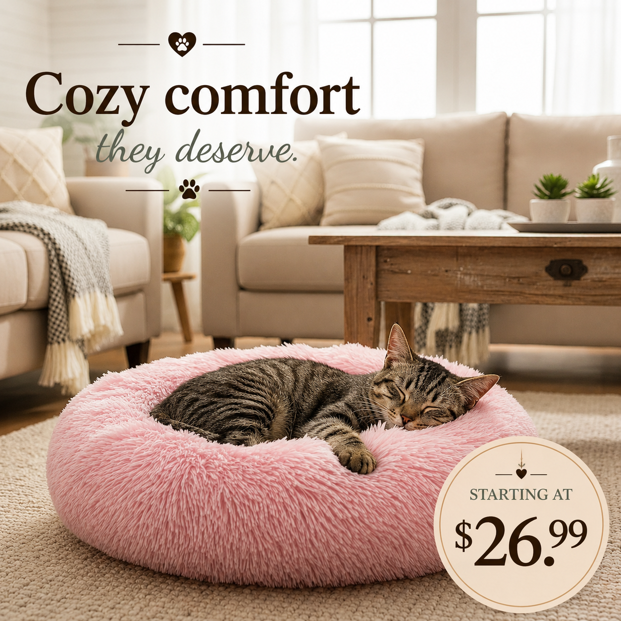 Super Soft Donut Pet Bed - Round Comfort Nest