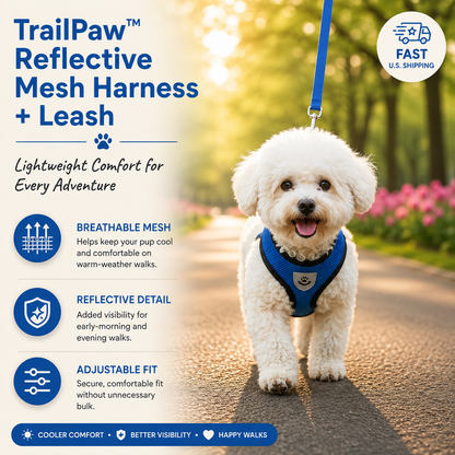 TrailPaw™ Reflective Mesh Harness + Leash (Fast U.S. Shipping)
