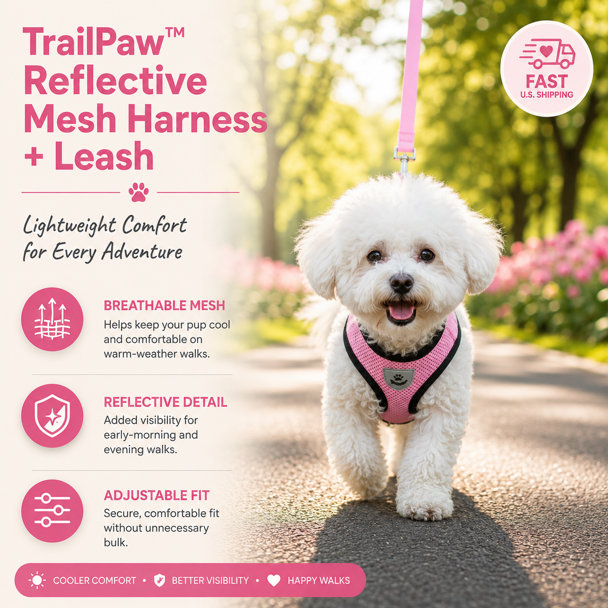 TrailPaw™ Reflective Mesh Harness + Leash (Fast U.S. Shipping)