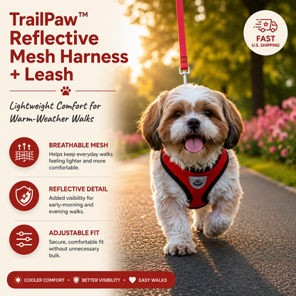 TrailPaw™ Reflective Mesh Harness + Leash (Fast U.S. Shipping)